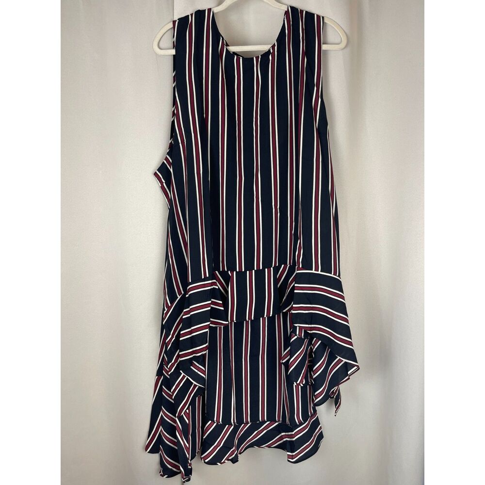 Hayden LA 3X Striped Asymmetrical Ruffle Tunic Tank Navy USA Statement Top